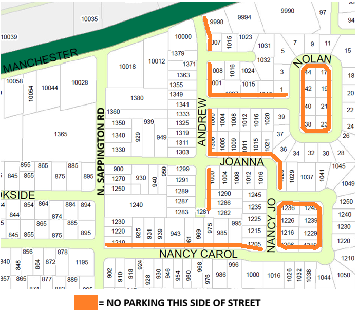 Map displaying the parking restrictions for the demonstration project. 